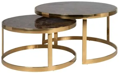 Conrad 2 Tier Round Coffee Table - Brown, Marble