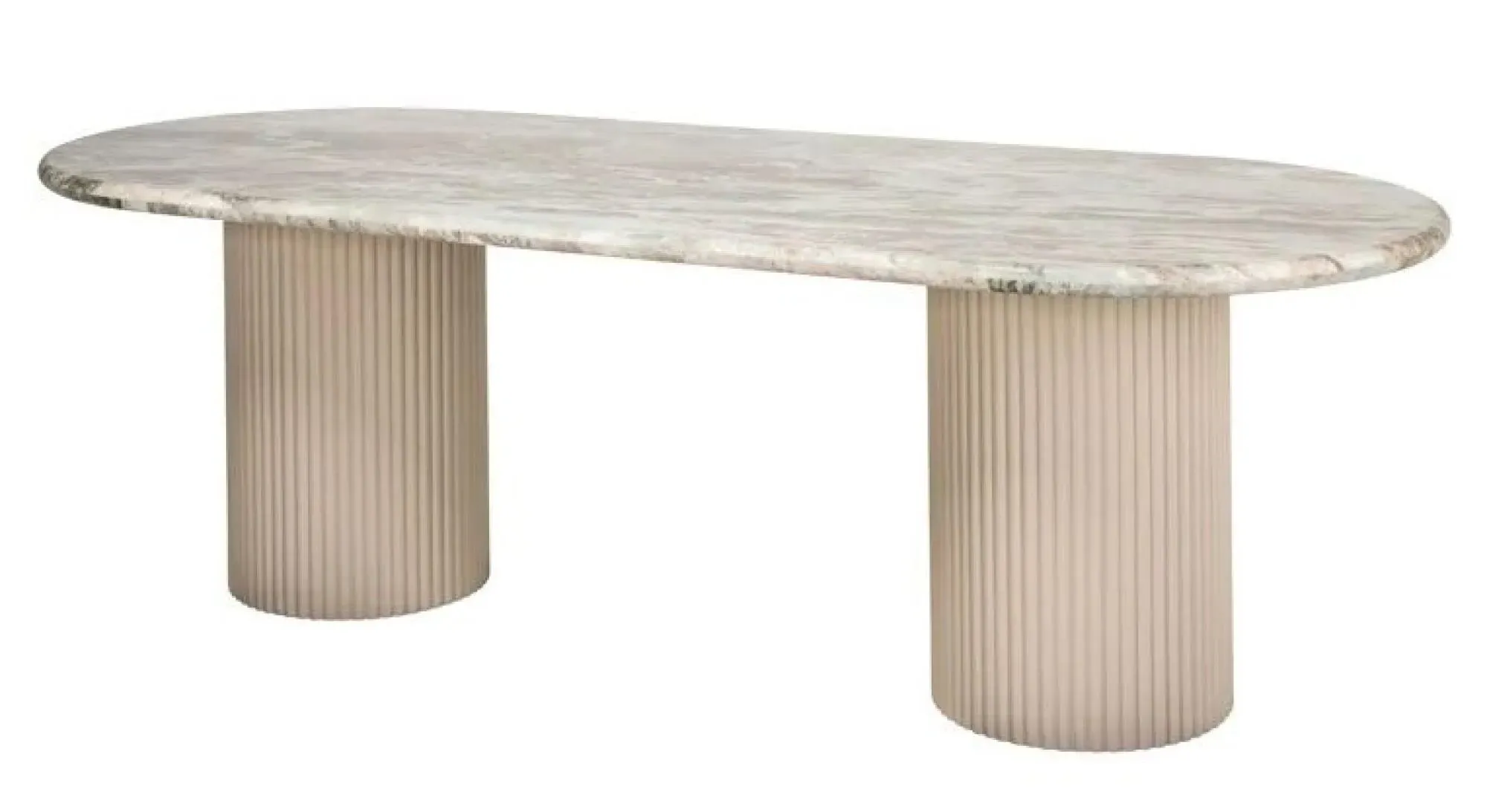Coronel 10 Seater Dining Table with Fluted Pedestal - Beige, Marble