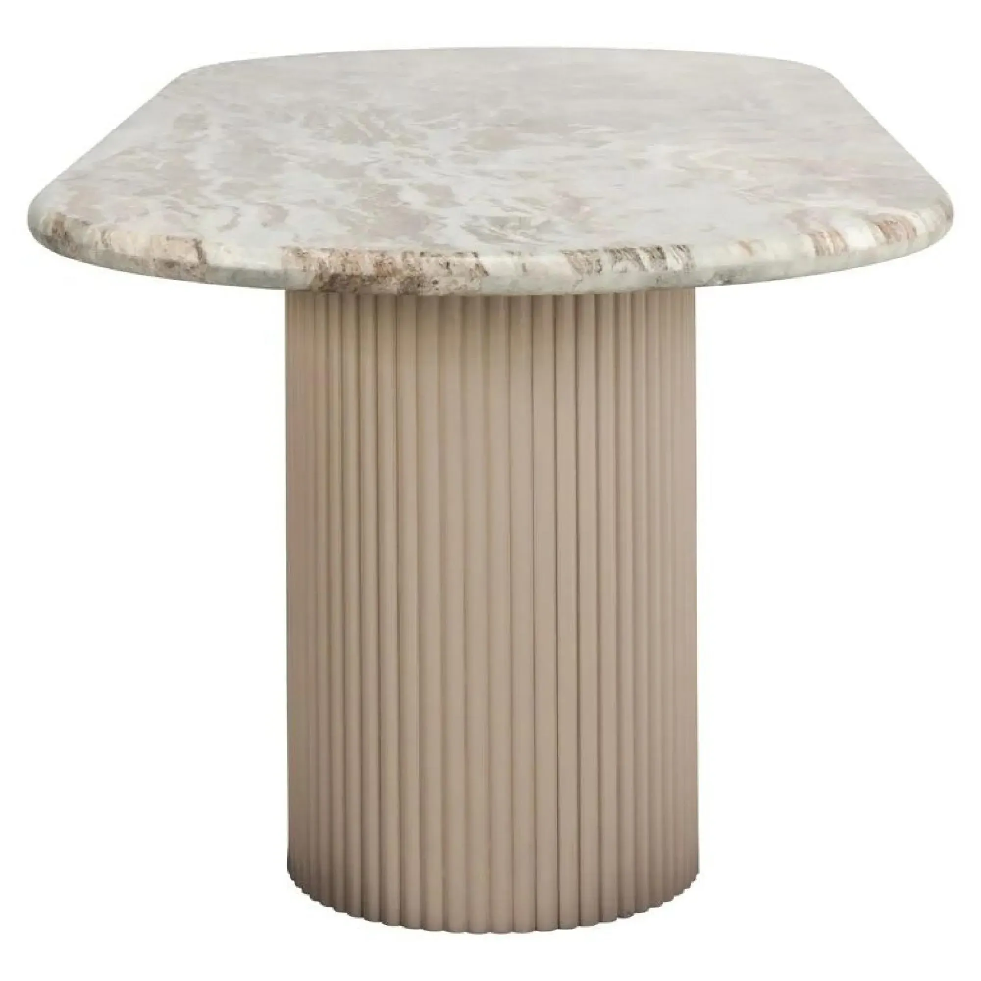 Coronel 10 Seater Dining Table with Fluted Pedestal - Beige, Marble