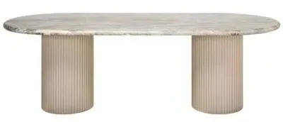 Coronel 10 Seater Dining Table with Fluted Pedestal - Beige, Marble