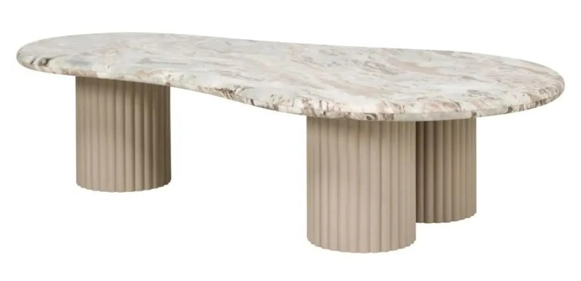Coronel Coffee Table with Fluted Base - Beige, Marble