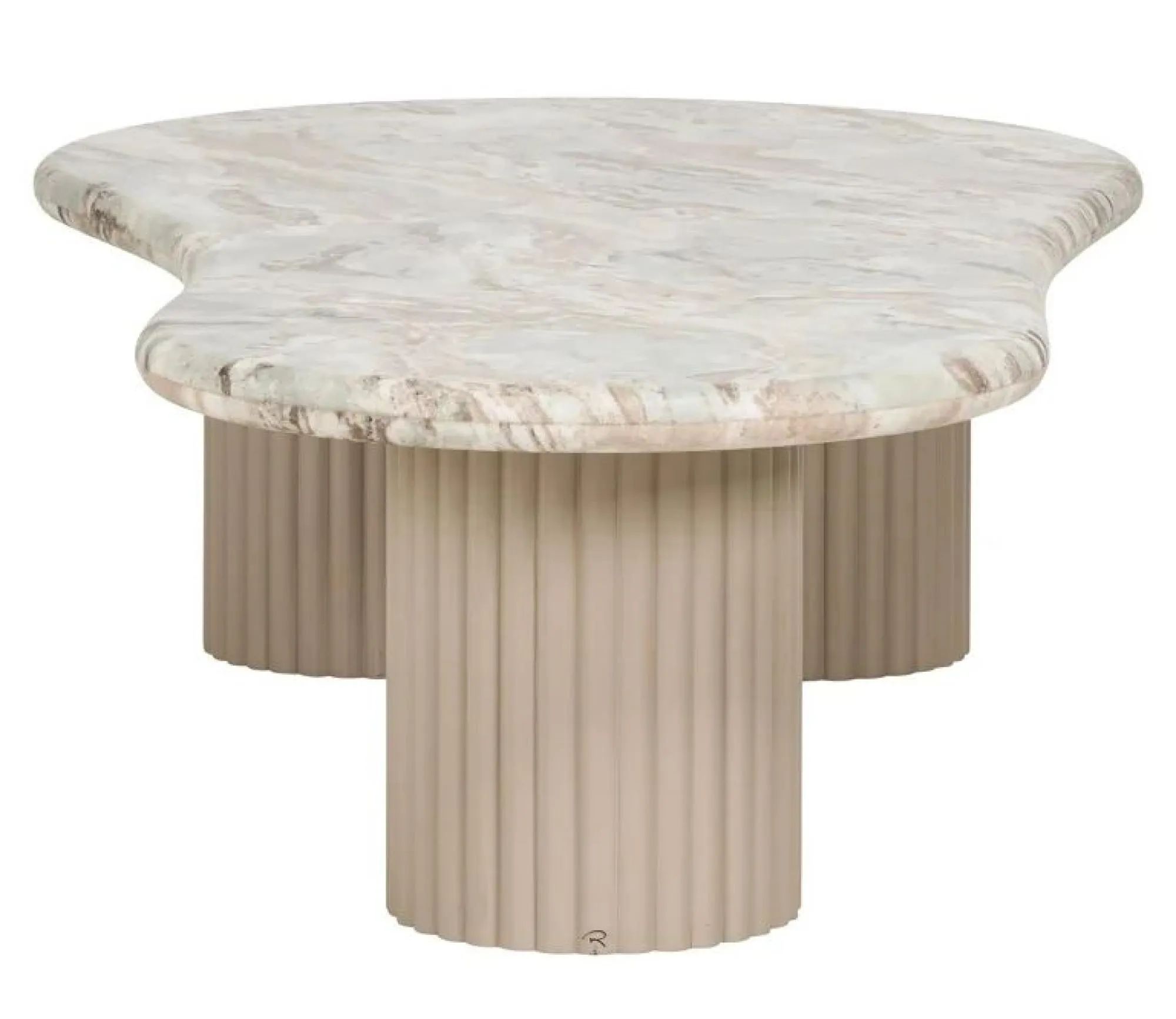 Coronel Coffee Table with Fluted Base - Beige, Marble
