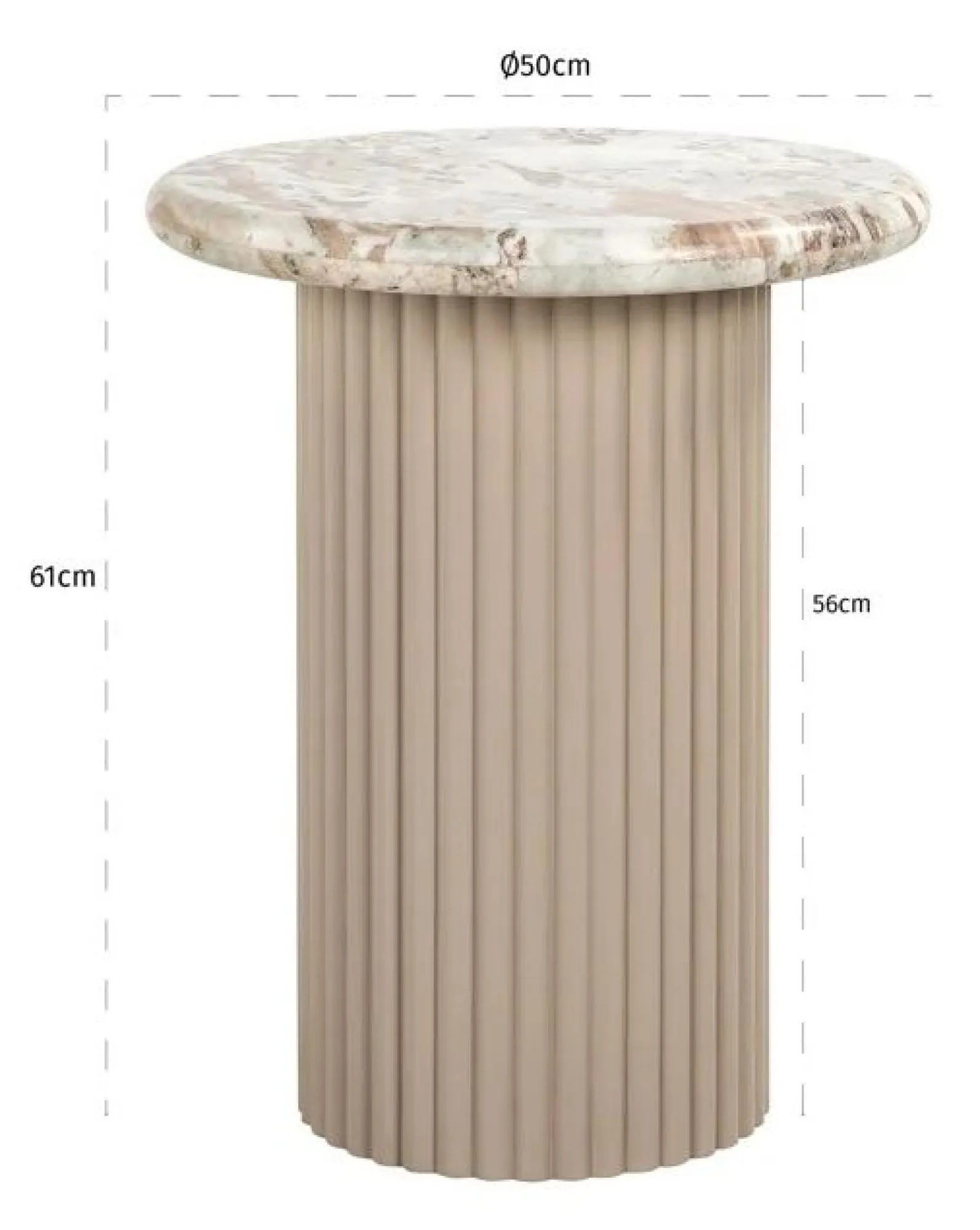 Coronel Round End Table with Fluted Base - Beige, Marble