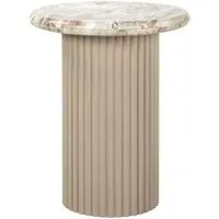 Coronel Round End Table with Fluted Base - Beige, Marble