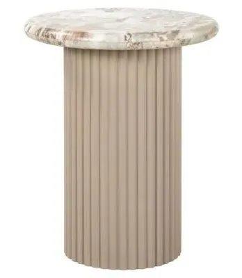 Coronel Round End Table with Fluted Base - Beige, Marble image