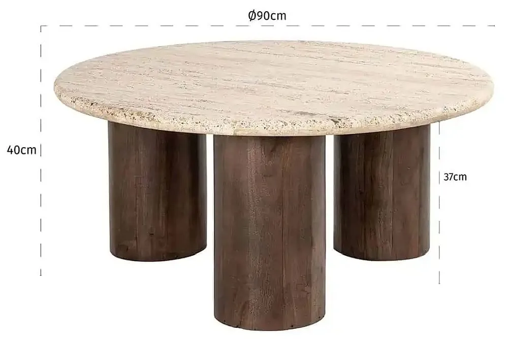 Douglas Round Coffee Table - Beige, Travertine