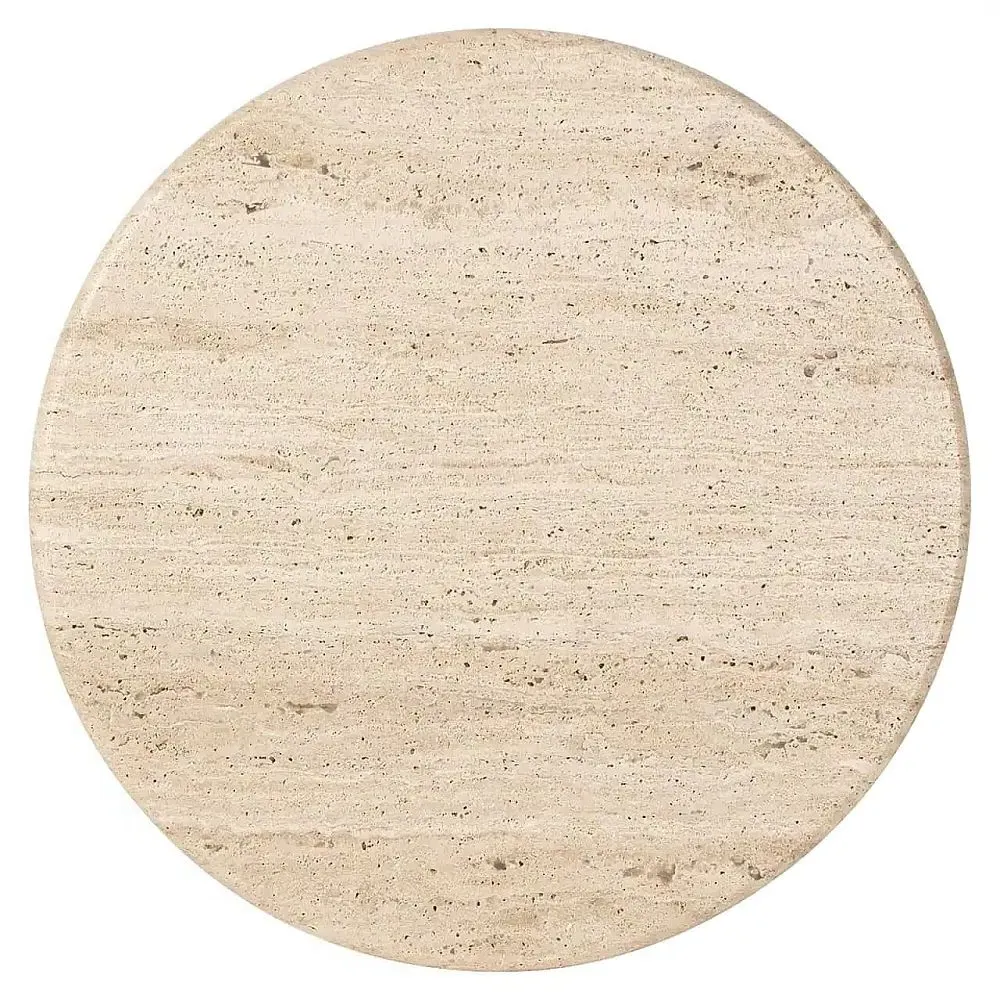 Douglas Round End Table - Beige, Travertine Marble