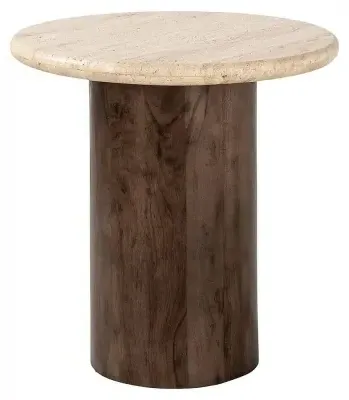 Douglas Round End Table - Beige, Travertine Marble