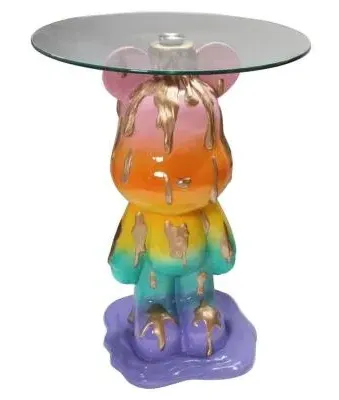 Ebba Round End Table - Multi Color, Glass