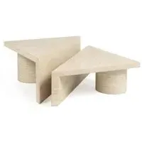 Fictus Triangular 2 Tier Coffee Table - Beige, Travertine