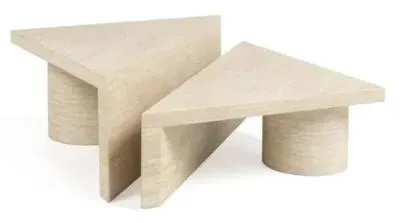 Fictus Triangular 2 Tier Coffee Table - Beige, Travertine