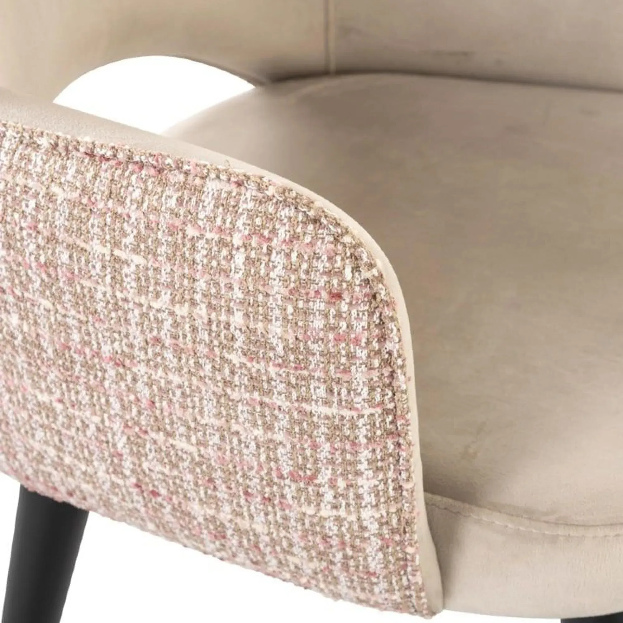 Giovanna Dining Armchair with Black Legs - Pink, Fabric