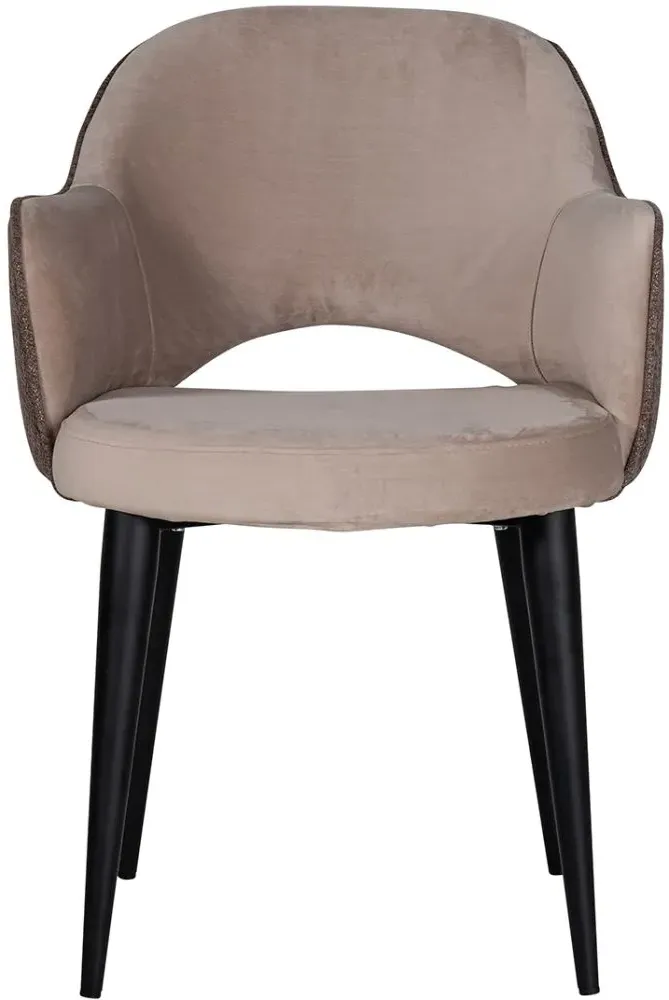 Giovanna Dining Armchair with Black Legs - Stone, Velvet