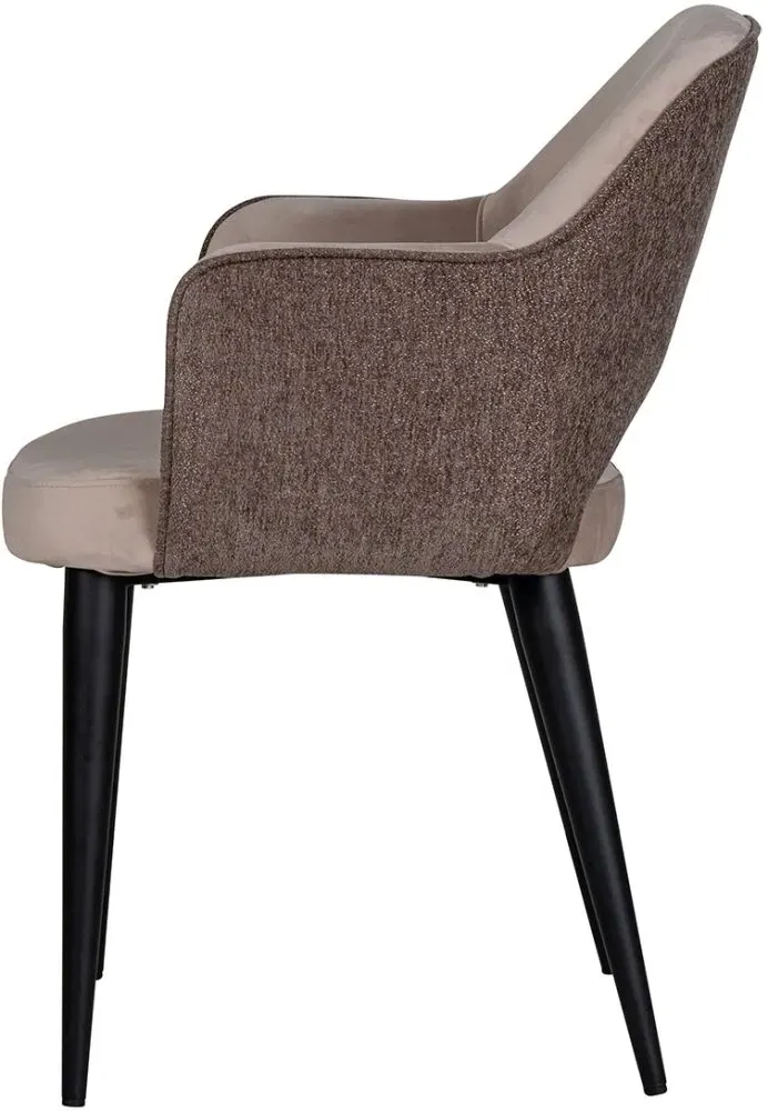 Giovanna Dining Armchair with Black Legs - Stone, Velvet