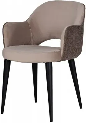 Giovanna Dining Armchair with Black Legs - Stone, Velvet