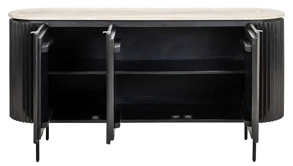 Hampton 3 Door Large Sideboard with Fluted Base - Black, Travertine