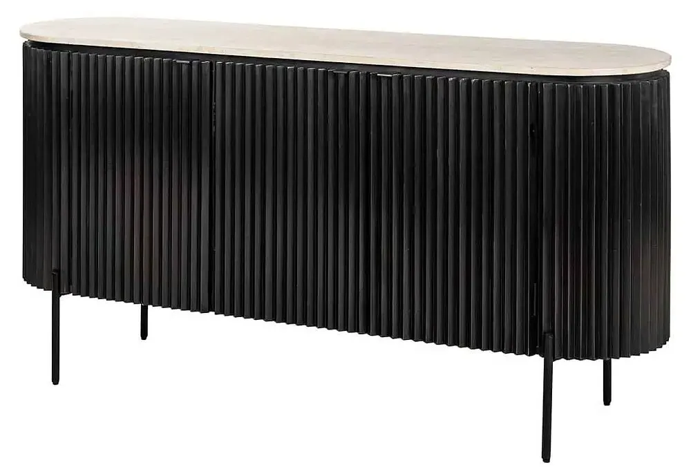 Hampton 3 Door Large Sideboard with Fluted Base - Black, Travertine