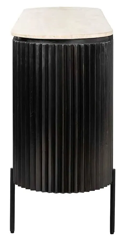 Hampton 3 Door Large Sideboard with Fluted Base - Black, Travertine