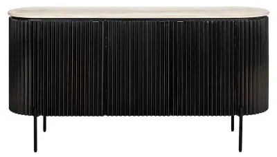 Hampton 3 Door Large Sideboard with Fluted Base - Black, Travertine