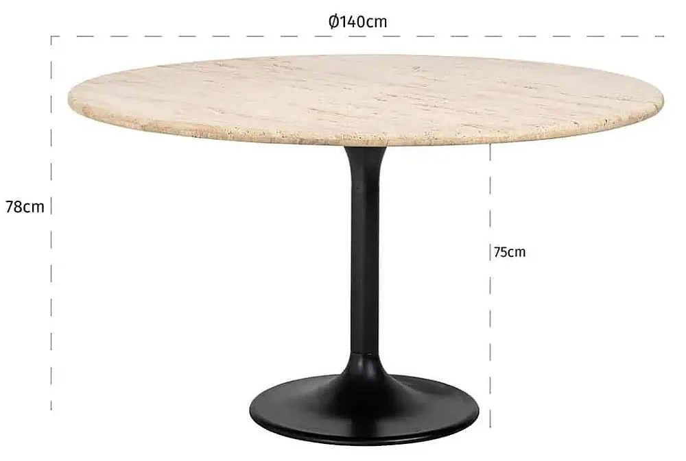 Hampton 6 Seater Round Dining Table with Tulip Base - Beige, Travertine