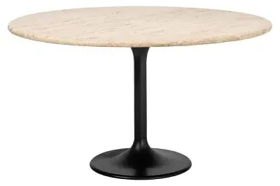 Hampton 6 Seater Round Dining Table with Tulip Base - Beige, Travertine