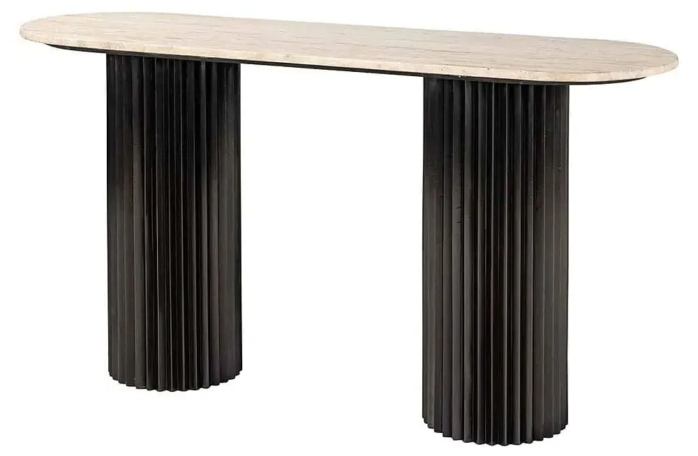 Hampton Console Table with Fluted Base - Black, Travertine