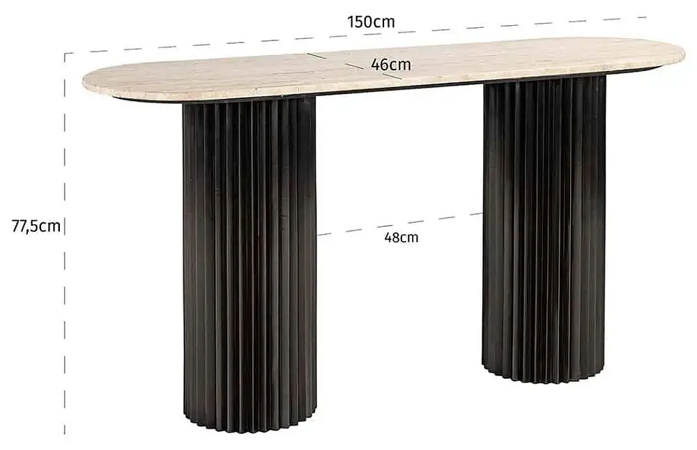 Hampton Console Table with Fluted Base - Black, Travertine