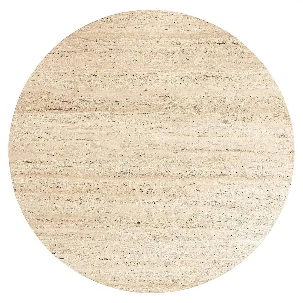 Hampton Round Coffee Table with Fluted Base - Black, Travertine