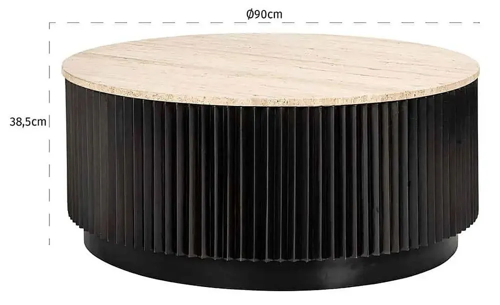 Hampton Round Coffee Table with Fluted Base - Black, Travertine