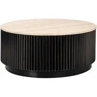 Hampton Round Coffee Table with Fluted Base - Black, Travertine