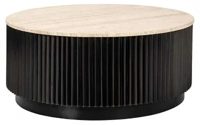 Hampton Round Coffee Table with Fluted Base - Black, Travertine