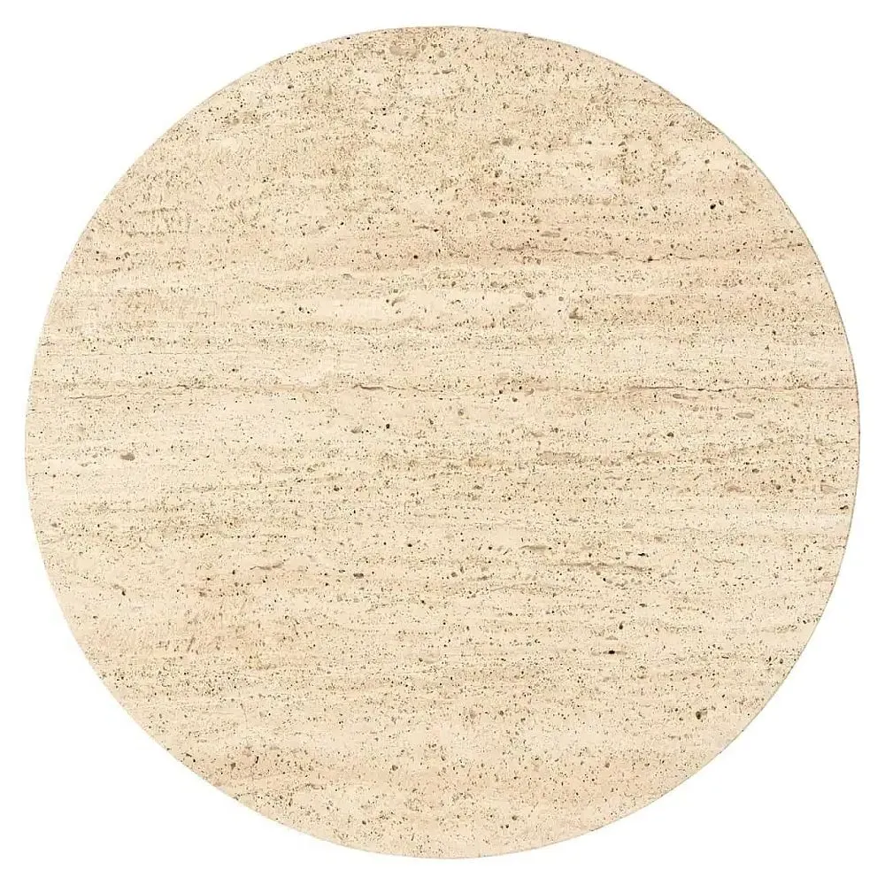 Hampton Round Side Table with Fluted Base - Black, Travertine