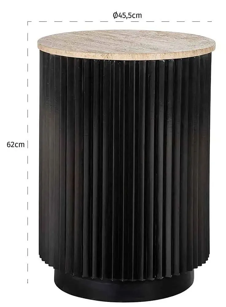 Hampton Round Side Table with Fluted Base - Black, Travertine