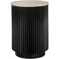 Hampton Round Side Table with Fluted Base - Black, Travertine