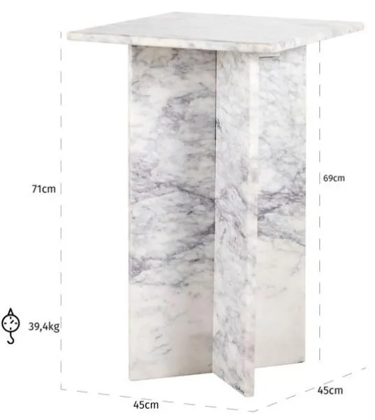 Holmes Square Side Table - White, Marble