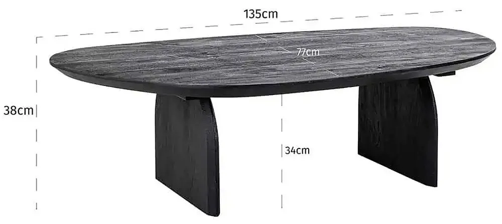 Hudson Curved Coffee Table - Black, Mango Wood