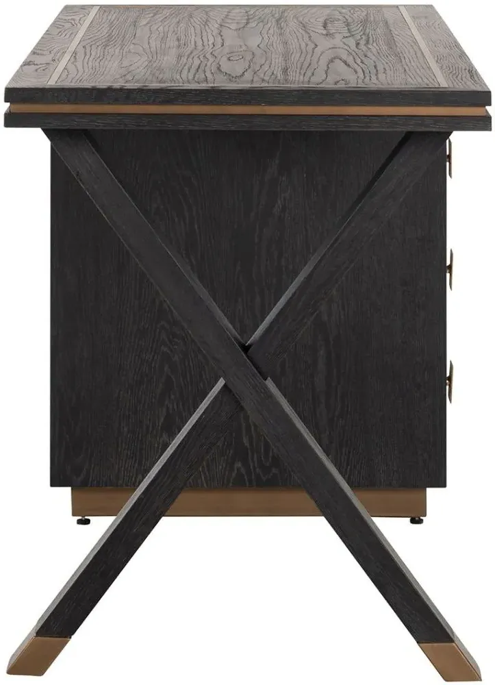 Hunter 3 Drawer Desk with Gold Trim - Black, Oak
