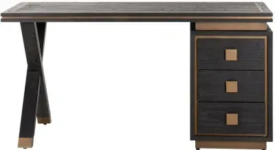 Hunter 3 Drawer Desk with Gold Trim - Black, Oak image