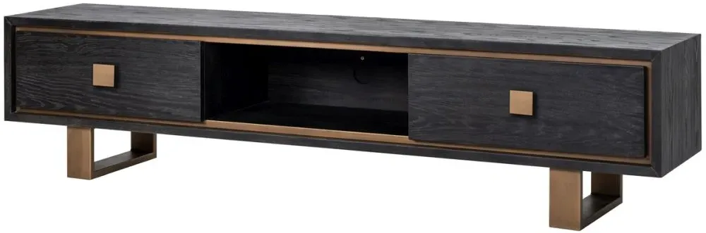 Hunter Extra Large TV Unit with Gold Trim - Black, Oak