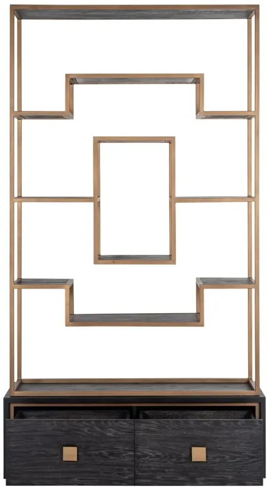 Hunter Storage Shelving Unit with Gold Trim - Black, Oak