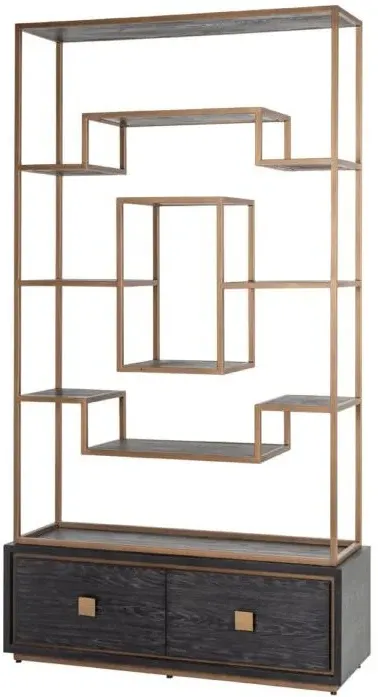 Hunter Storage Shelving Unit with Gold Trim - Black, Oak