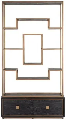 Hunter Storage Shelving Unit with Gold Trim - Black, Oak image