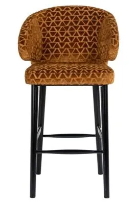 Indigo Barstool with Back - Gold, Fabric
