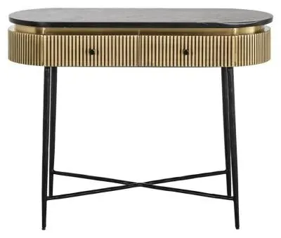 Ironville Curved Console Table with 2 Drawers - Gold, Brass