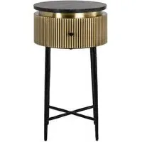 Ironville Round Side Table with Drawer - Gold, Brass