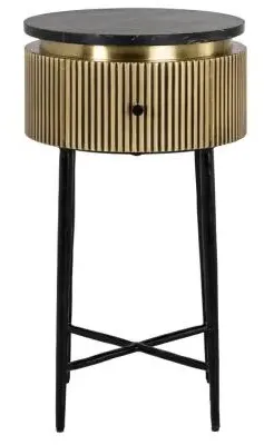 Ironville Round Side Table with Drawer - Gold, Brass image