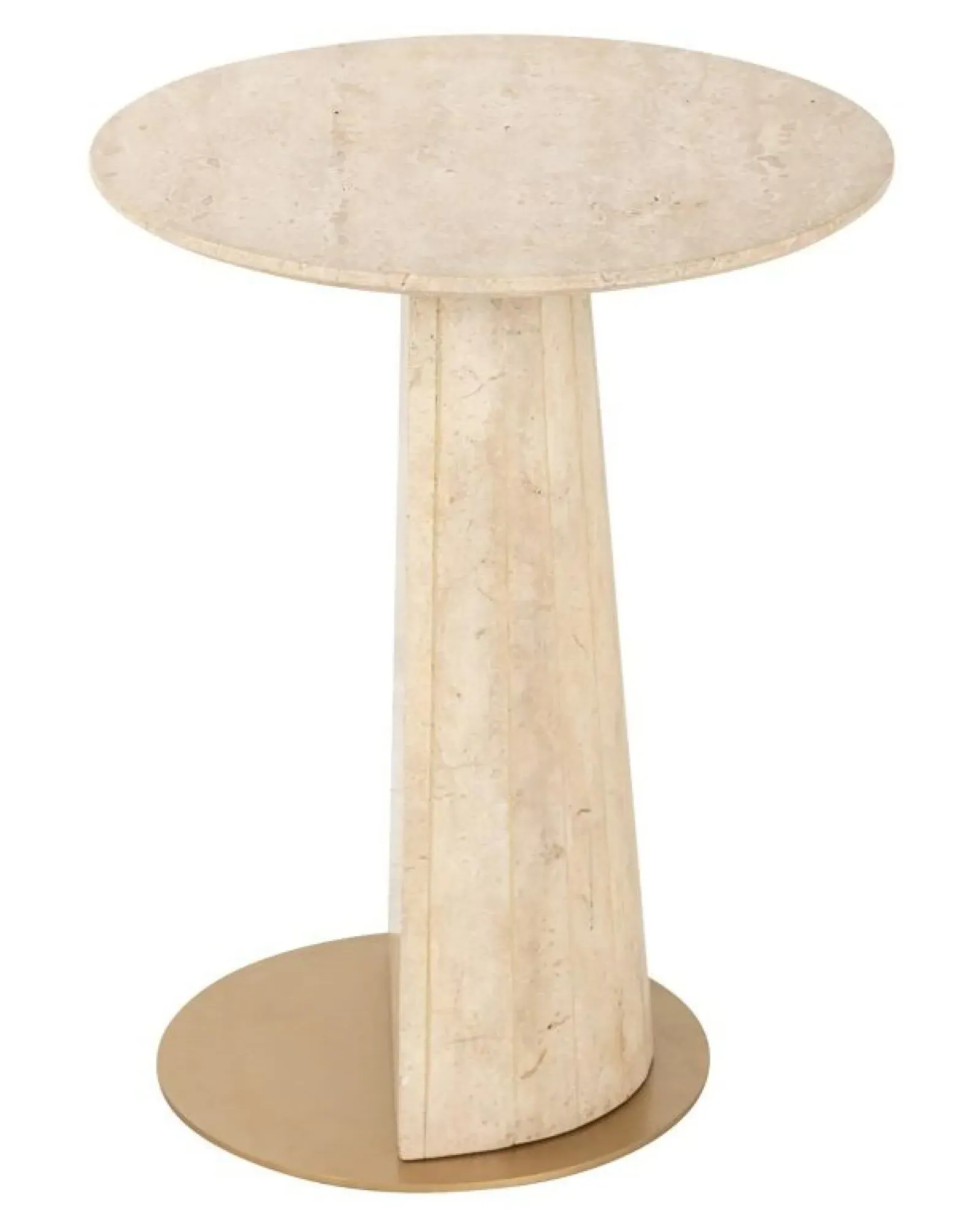 Kibo Round End Table - Beige, Travertine Marble