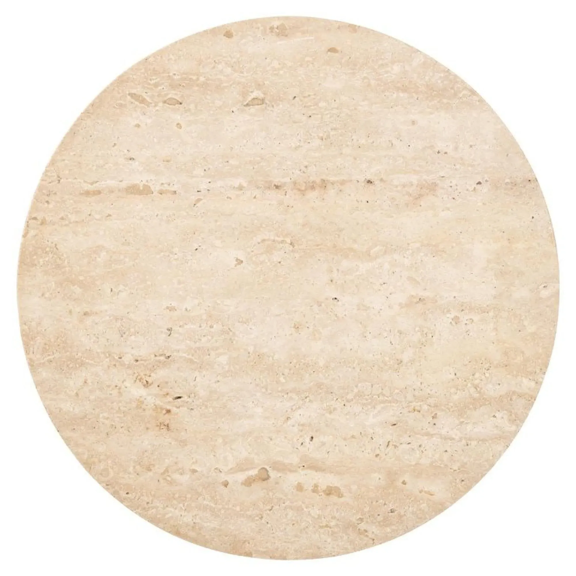 Kibo Round End Table - Beige, Travertine Marble
