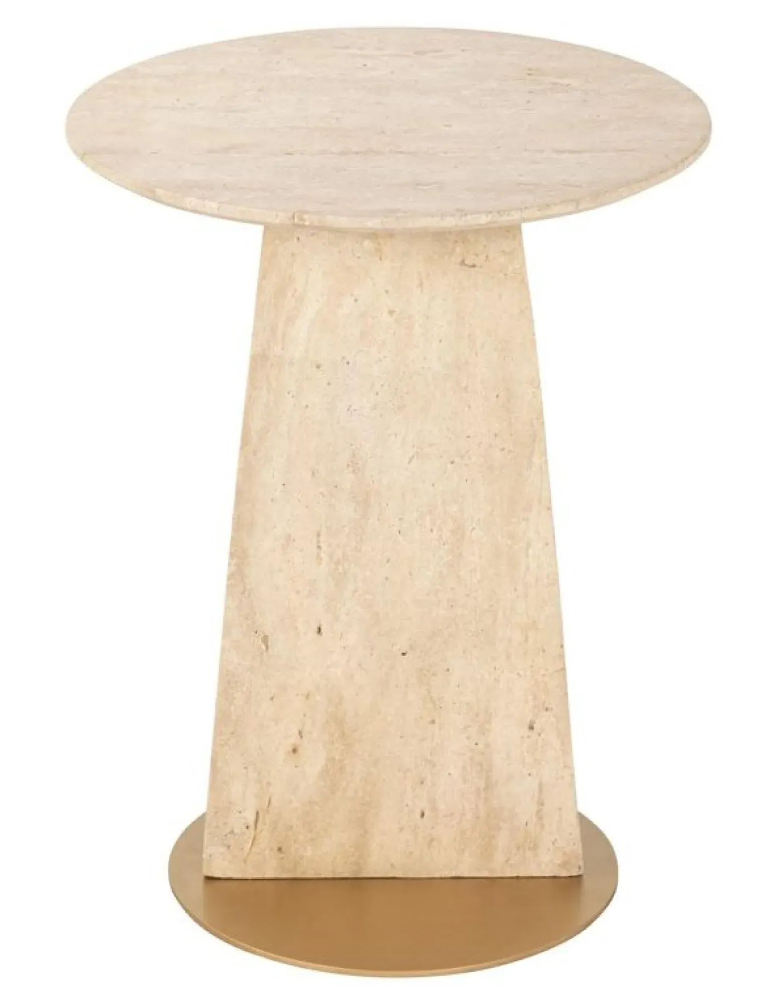 Kibo Round End Table - Beige, Travertine Marble