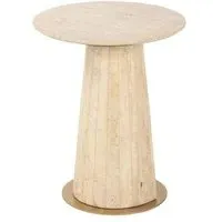 Kibo Round End Table - Beige, Travertine Marble